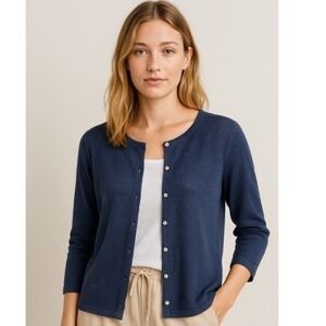 J. Jill Linen‎ Blend Button Down Cardigan Sweater, Navy Blue, Women's 1X